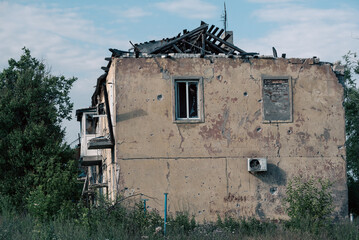 destroyed houses in a city lost in the war in Ukraine