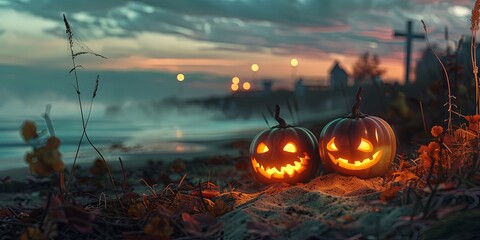 Naklejka premium Mysterious Halloween Night Under the Full Moon