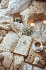  brown kraft paper, white flowers and vintage writing spread