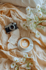  brown kraft paper, white flowers and vintage writing spread