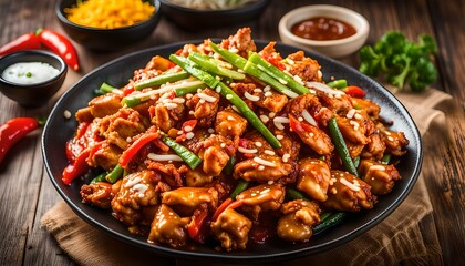 Fototapeta premium Spicy Stir-fried Chicken Korean food Cheese 