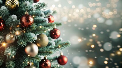 Fototapeta premium shinny xmas tree on blurred winter background,generative ai 