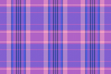 Table cloth texture seamless pattern, dining room plaid textile check. Expensive background vector fabric tartan in blue and purple colors.