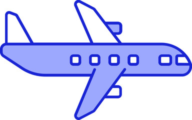 Blue and White Airplane Flat Icon.
