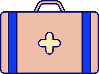 Flat First Aid Bag icon in peach and blue color.