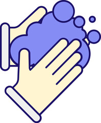 Hand Wash with Foam Icon in Violet and Yellow Color.