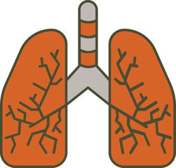 Human Internal Body Part of Lungs Icon in Orange and Grey Color.