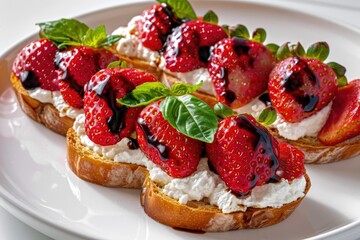 Creamy Crostini with Fresh Ricotta, Strawberries, and Aged Balsamic