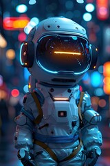 Fototapeta premium Astronaut Explores Neon City