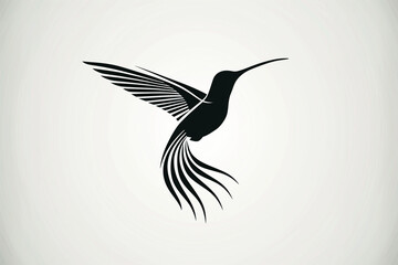 logo design, hummingbird silhouette made of lines, simple minimalistic vector graphic design, white background, vector graphics, black and gray color scheme, simple, minimalism, flat design, no shadow