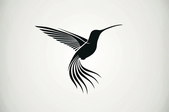 logo design, hummingbird silhouette made of lines, simple minimalistic vector graphic design, white background, vector graphics, black and gray color scheme, simple, minimalism, flat design, no shadow