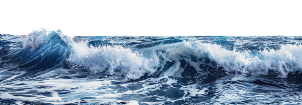 Ocean waves crashing on a sunny day, cut out - stock png.