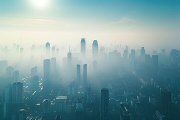 City skyline covered in smog 