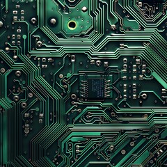 Fototapeta premium Futuristic Green and Black Circuit Board, High-Tech Electronic Background 