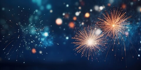 Fototapeta premium Sparkling Fireworks Display in the Night Sky,Happy New Year, Beautiful creative holiday background with fireworks and Sparkling