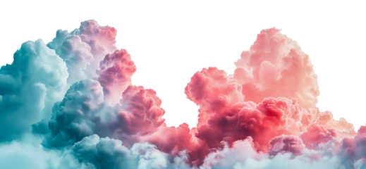 Colorful clouds illuminated by sunset light, cut out - stock png.