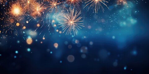 Obraz premium Sparkling Fireworks Display in the Night Sky,Happy New Year, Beautiful creative holiday background with fireworks and Sparkling