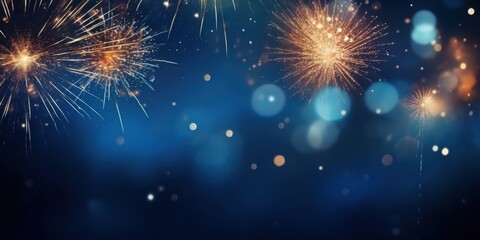 Sparkling Fireworks Display in the Night Sky,Happy New Year, Beautiful creative holiday background with fireworks and Sparkling