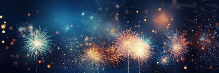Naklejka premium Sparkling Fireworks Celebration,Happy New Year, Beautiful creative holiday background with fireworks and Sparkling