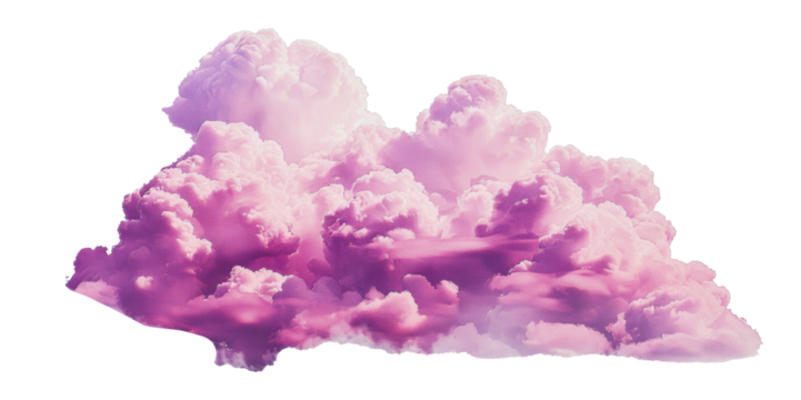 Pink and white cumulus clouds in the sky, cut out - stock png.