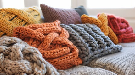 Knitted home decor adds warmth and texture, enhancing a room's cozy feel with blankets and pillow covers.