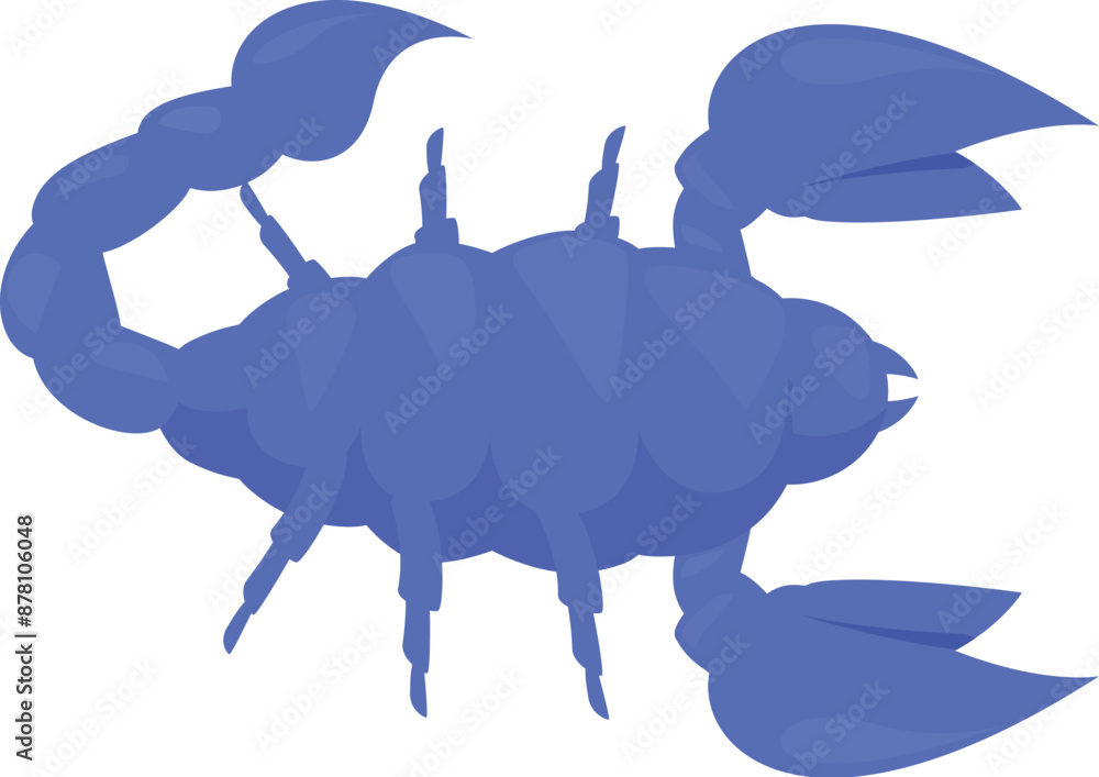 Poster blue scorpion spreading its claws and tail with stinger up in attacking position, dangerous insect, 