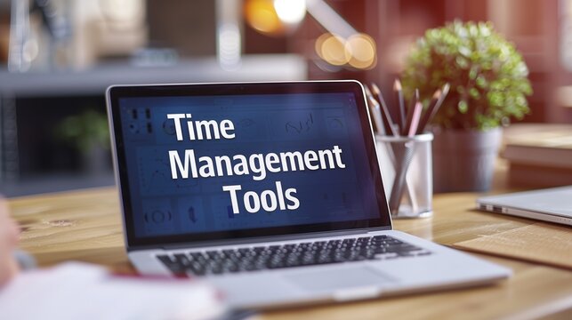 A sleek desk setup featuring a planner, clock, and digital calendar, symbolizing effective time management tools. Ideal for productivity and organization themes.