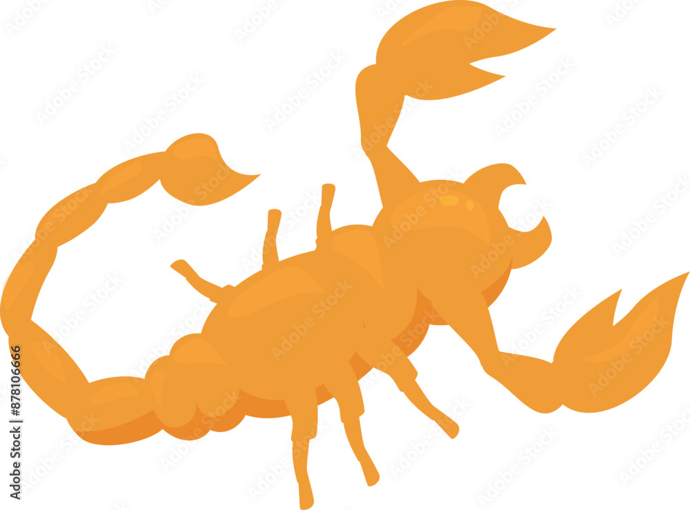 Poster cartoon golden scorpion standing in attacking position with claws open