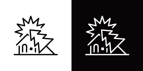 シンプルな倒壊する家のラインアイコン