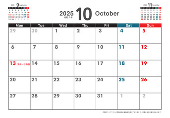 月曜始まり卓上カレンダー令和6年 2024年10月　3ヶ月表示　カレンダー素材　テンプレート