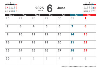 月曜始まり卓上カレンダー令和6年 2024年6月　3ヶ月表示　カレンダー素材　テンプレート