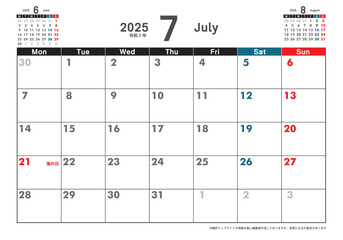 月曜始まり卓上カレンダー令和6年 2024年7月　3ヶ月表示　カレンダー素材　テンプレート