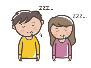 こっくりこっくり居眠りをしてしまう若い男女の上半身イラスト