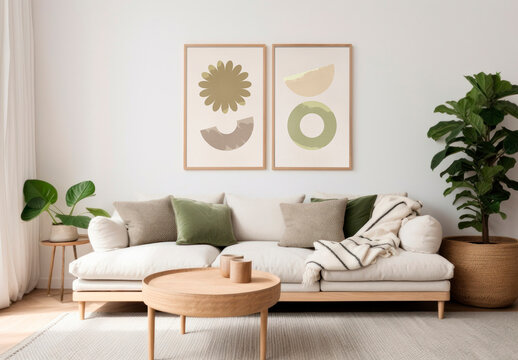 Hanging Two Photo Frame Mockup With Generative AI
