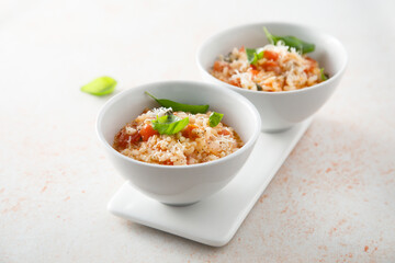 Homemade tomato risotto with basil