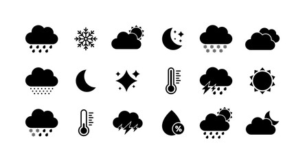Weather icons collection. Silhouette style. Vector icons.