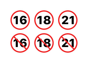 Age Allowed Set Icons. Prohibitory Icon Sign. Flat style. Vector icons.
