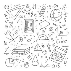 Math set of doodle elements. Vector, isolated