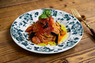 ナスとトマトの冷製パスタ