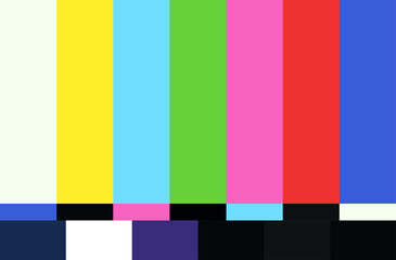 Color distortion banner. Glitchy picture on TV icon. Flat style. Vector illustration.