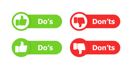 Dos and Donts icons. LIke and Dislike icons. Flat style. Vector icons.