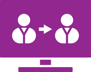 People connect to computer screen icon in purple and white color.