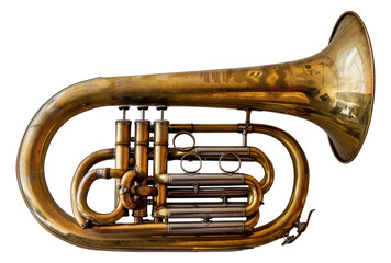 Obraz premium A vintage gold-plated euphonium with three valves, cut out - stock png.