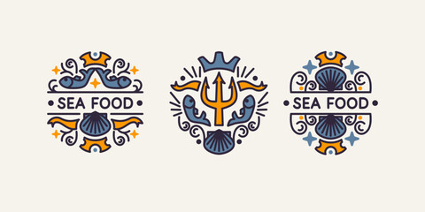 Naklejka premium The illustration depicts three fish. Modern graphics for design. A simple and beautiful sign. Sea food emblem.