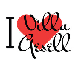 I love Villa Gesell, city of Argentina. Hand drawn letters with red heart. Vector illustration lettering, modern design