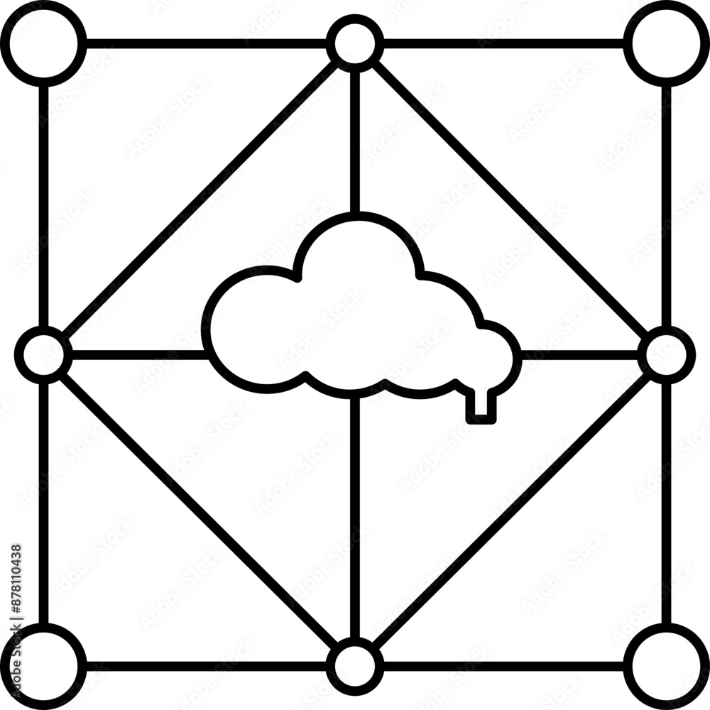 Canvas Prints linear illustration cloud networking icon.