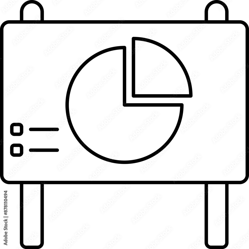 Poster pie chart in presentation board thin line icon.