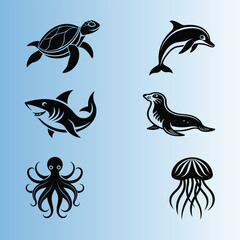 Marine animals silhouette vector logo icon 