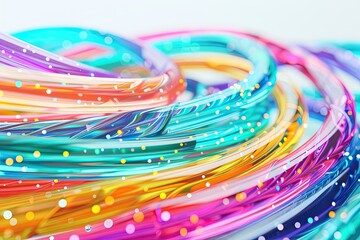 Colorful twisted translucent tubes with glowing particles