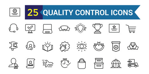 Quality control line icons set. Outline icon collection. Editable vector stroke.